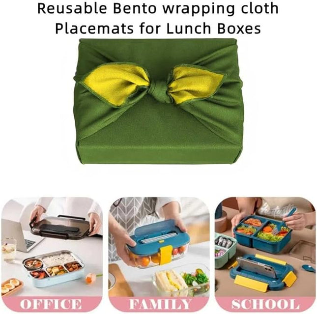 Furoshiki Japanese Wrapping Cloth Eco Gift Wrap Paper Reversible Eco-bag for Christmas birthday Gift Bento Lunch Cake Wine Bottle Box Kimono Cover (Forest Green and Light Yellow, 27.6 x 27.6 inches)