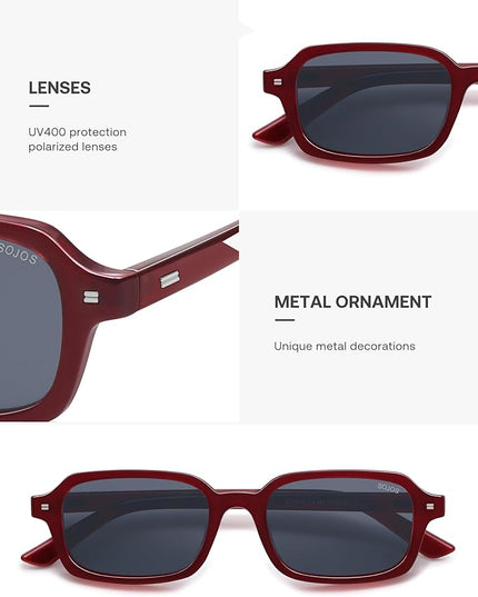 SOJOS Trendy Rectangle Polarized Sunglasses Womens Mens, Small Retro Fashion Thin Slim Square Sunnies SJ2610