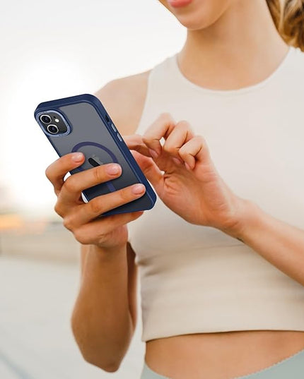 Hython Case for iPhone 12 Mini Case Magnetic Translucent Matte Phone Cases 5.4" [Compatible with MagSafe] Thin Slim Fit Shockproof Bumper Hard Protective Cover for Women Men Girls, Deep Blue