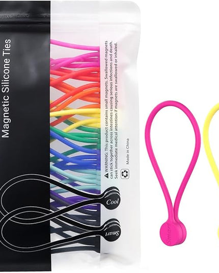 SMART&COOL Reusable Silicone Magnetic Cable Ties for Bundling and Organizing, Holding Stuff, Book Markers, Fridge Magnets, Assorted Color, 7.16'' (20-Pack, Multi)