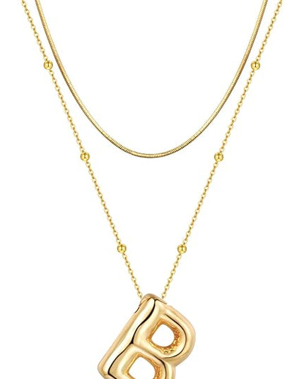 LUCA SMITH Initial Necklaces for Women, Dainty Balloon Bubble Letter, Name Letter Alphabet Pendant Layered Choker Chain Jewelry Gift