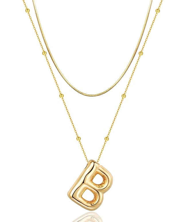 LUCA SMITH Initial Necklaces for Women, Dainty Balloon Bubble Letter, Name Letter Alphabet Pendant Layered Choker Chain Jewelry Gift