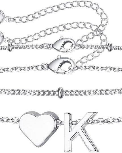 M MOOHAM Valentines Day Gifts for Kids Teen Girls -14K-Gold-Plated Heart Initial A-Z Bracelets for Women Girl Dainty Gold Bracelets Birthday Valentines Gifts for Women Her Teenage Girls Kid Teen Gift