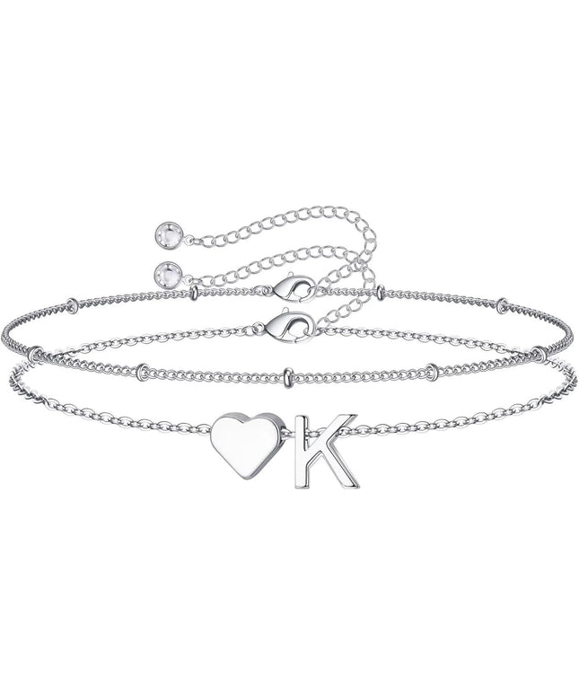 M MOOHAM Valentines Day Gifts for Kids Teen Girls -14K-Gold-Plated Heart Initial A-Z Bracelets for Women Girl Dainty Gold Bracelets Birthday Valentines Gifts for Women Her Teenage Girls Kid Teen Gift