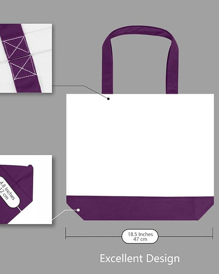 TOPDesign 1-Pack Super Strong Large 12oz Cotton Canvas Tote Bag, Reusable Grocery Shopping Cloth Bag, Fashionable Two-Tone Tote for Crafts, DIY Your Creative Designs