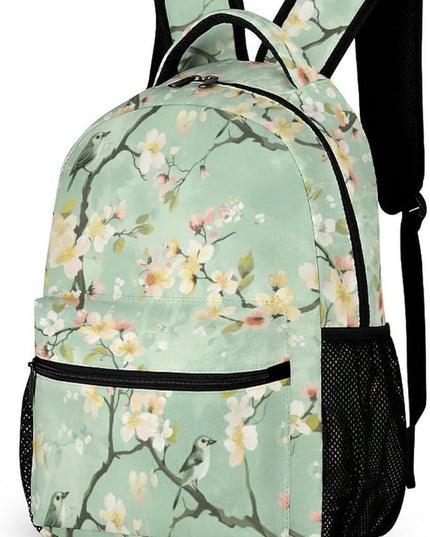 Fashion Green Bird Floral Backpack Lightweight Large Capacity Laptop Daybag for Travel Work