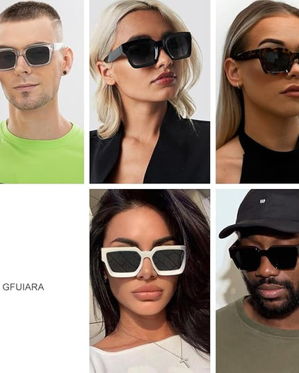 Trendy Square Sunglasses for Men Women Fashion Thick Rectangle Sun Glasses UV Protection Shades Designer Style
