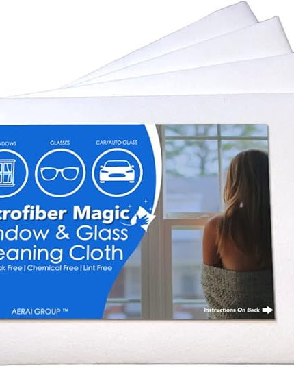 Microfiber Magic 4 Pack Glass & Mirror Cleaning Cloths - Streak Free, Lint Free, Perfect for Cars & Windows