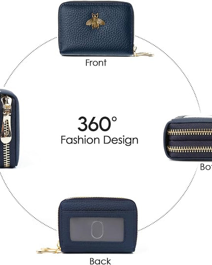 imeetu RFID Credit Card Holder, Small Leather Zipper Card Case Wallet for Women