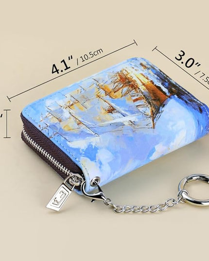 FurArt Zipper Wallet Women, RFID Blocking Credit Card Wallet, Business Card Holder, Compact Size KeyChain Wallet