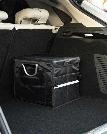 Trunk Organizer With Lid,Small,Black 28L,For SUV Car Truck,Collapsible Waterproof Oxford Fabric,Portable Multipurpose sorting,2-Compartments with Aluminium Alloy Handle