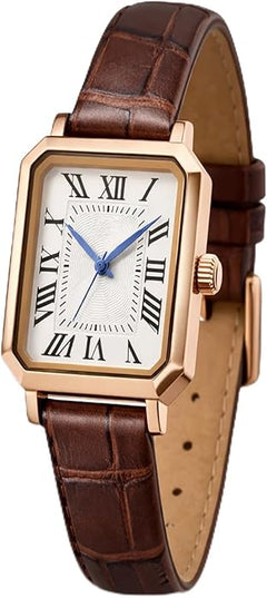 PASOY Vintage Womens Watch Analog Quartz Waterproof Ladies Watches for Women with Leather Strap Square Dial