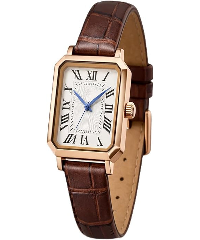 PASOY Vintage Womens Watch Analog Quartz Waterproof Ladies Watches for Women with Leather Strap Square Dial