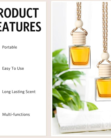BBTO 100 Pcs Oil Air Freshener Diffuser with Wooden Cap Empty Essential Diffuser Aromatherapy Car Fresheners Car Fragrance Holder Aesthetic Decor Hanging Perfume Bottle (Clear,Square Style)