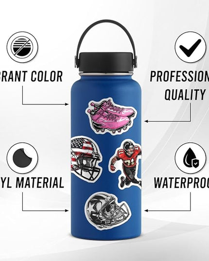 Pack 50 Pcs Cute Sports Football Stickers for Water Bottles Funny Laptop Luggage Computer Scrapbooking Kids Teens Girls Boys Adults Waterproof Aesthetic Sticker Small Vinyl Decals