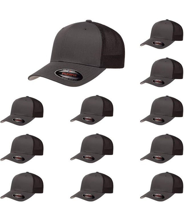 Flexfit 6511 Fitted Mid-Profile Stretchable Mesh Panels Trucker Cap | Bulk Pack Available