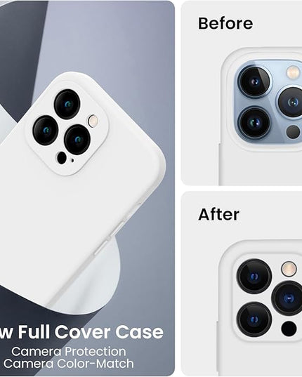FireNova Designed for iPhone 13 Pro Max Case, Silicone [Camera Protection] Phone Case with [2 Screen Protectors], Soft Anti-Scratch Microfiber Lining Inside, 6.7 inch, White