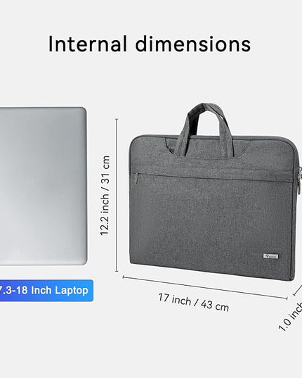 Voova Laptop Bag 17 17.3 Inch Water-resistant Laptop Sleeve Case with Shoulder Straps & Handle, Computer Case Cover Slim Briefcase Compatible with 17-18” Hp Dell Asus Acer, Grey