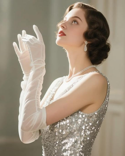 THARAHT Women Long Gloves with Satin Elbow Length for 1920s Opera Tea Party Costumes Bridal Evening Dress