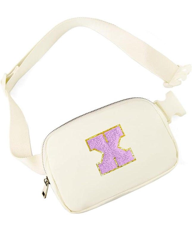 Gitus Gifts for 8 9 10 11 12 Year Old Girls Belt Bag Fanny Pack Crossbody Bags with Initial Letter Patch Cute Stuff Birthday Gifts for Teen Girls Women Personalized Trend Stuff (Ivory-X)
