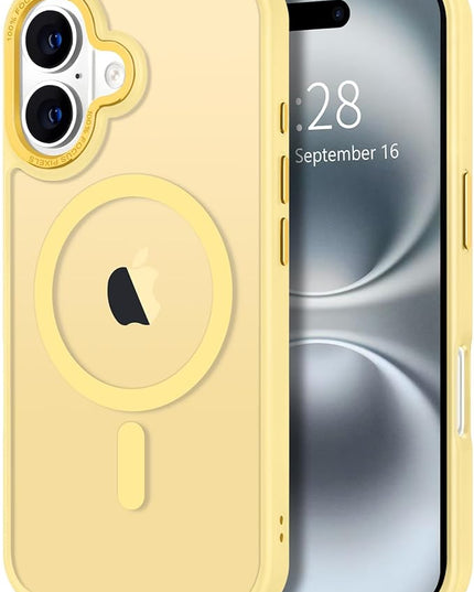 Hython Case for iPhone 16 Case Magnetic Translucent Matte Phone Cases 6.1" [Compatible with MagSafe] Thin Slim Fit Shockproof Bumper Hard Protective Cover for Women Men Girls, Frosted Yellow