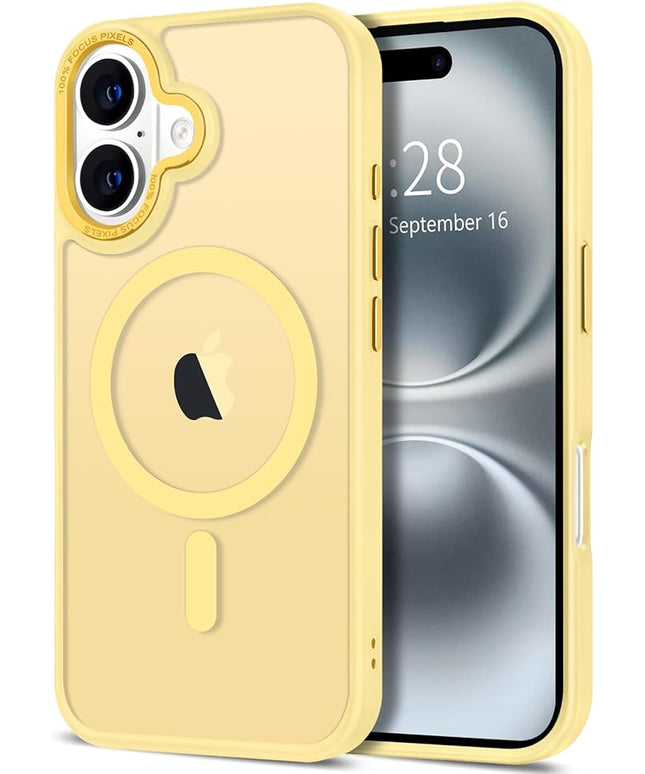 Hython Case for iPhone 16 Case Magnetic Translucent Matte Phone Cases 6.1" [Compatible with MagSafe] Thin Slim Fit Shockproof Bumper Hard Protective Cover for Women Men Girls, Frosted Yellow