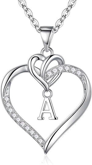 STORUP Christmas Gifts for Women Teen Girls - Heart Initial Necklaces for Women Girls, 14K-Gold-Plated Cubic Zirconia Initial A-Z Pendant Dainty Heart Necklaces for Teen Girl Jewelry Birthday Gifts