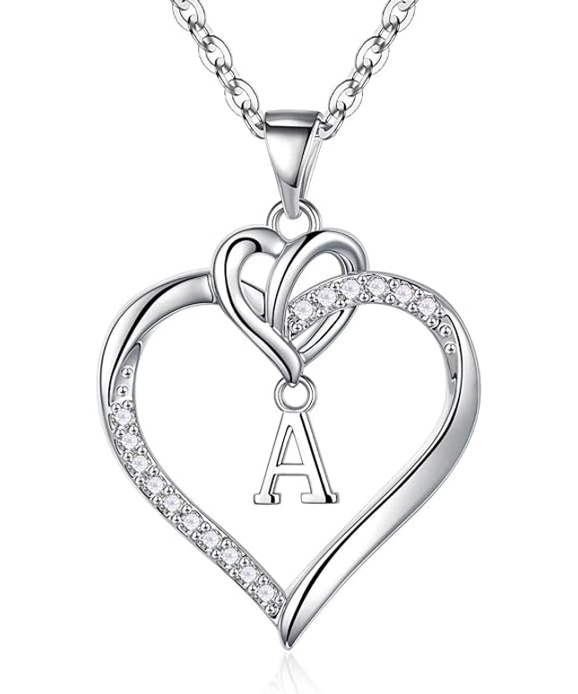 STORUP Christmas Gifts for Women Teen Girls - Heart Initial Necklaces for Women Girls, 14K-Gold-Plated Cubic Zirconia Initial A-Z Pendant Dainty Heart Necklaces for Teen Girl Jewelry Birthday Gifts