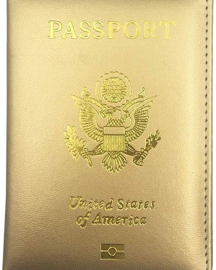 Missmore PU Leather Passport Cover with Gold USA Logo Printed for Travel (Champagne)