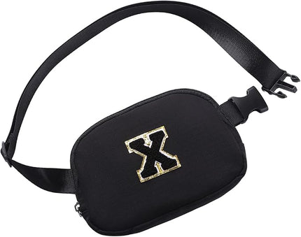 Glratn Initial Letter Belt Bag Crossbody Bags Fanny Pack For Girls，Birthday Gifts for 6 7 8 9 10 11 12 13 14 15 Year Old Girls,Purse for Kids,Cute Teen Trendy Stuff Travel Essentials.（Black-X）