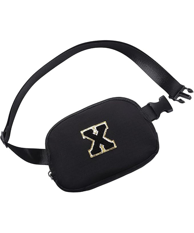 Glratn Initial Letter Belt Bag Crossbody Bags Fanny Pack For Girls，Birthday Gifts for 6 7 8 9 10 11 12 13 14 15 Year Old Girls,Purse for Kids,Cute Teen Trendy Stuff Travel Essentials.（Black-X）