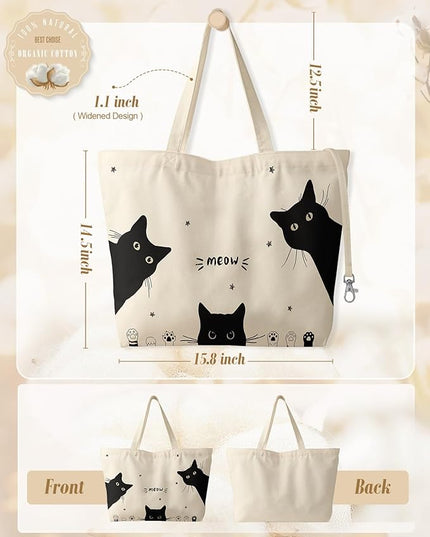 Large Tote Bag for Women - Aesthetic Cute Big Canvas Bags with Zipper Cotton Shoulder Bag for Gym, Travel, Work