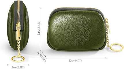 ZYLOXAR Genuine Leather Wallet Small Change Purse Keychain Mini Zipper Coin Pouch for Women (Green)