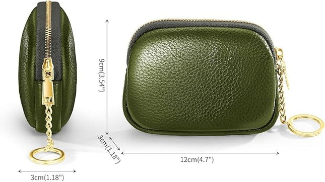 ZYLOXAR Genuine Leather Wallet Small Change Purse Keychain Mini Zipper Coin Pouch for Women (Green)