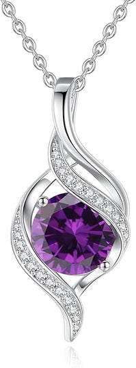 FANCIME Birthstone Necklace for Women Round Cubic Zirconia Necklace S925 Sterling Silver full Love Birthday Gifts for Mom Women