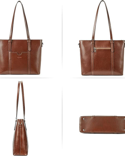 BOSTANTEN Leather Laptop Bag Work Tote for Women Shoulder Handbag Briefcase 15.6 inch Satchel Computer Bag
