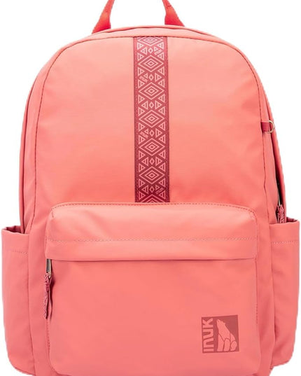 INUK Geometric Stripe Laptop Backpack, 13 Inch Water Resistant Backpack for College & Work, Recycled Travel Daypack Made from 24 Plastic Bottles, with Hidden Pocket & Luggage Strap, Deep Magenta