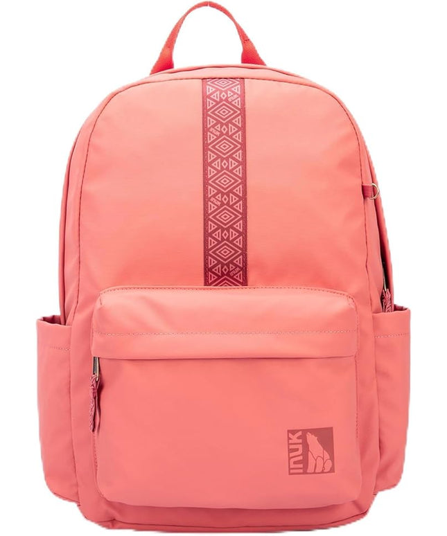 INUK Geometric Stripe Laptop Backpack, 13 Inch Water Resistant Backpack for College & Work, Recycled Travel Daypack Made from 24 Plastic Bottles, with Hidden Pocket & Luggage Strap, Deep Magenta