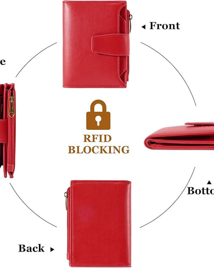 Airkit Small Wallet Women RFID Blocking PU Leather Bifold Compact Card Holder Wallet for Women with Zipper Coin Pocket 4 ID Window