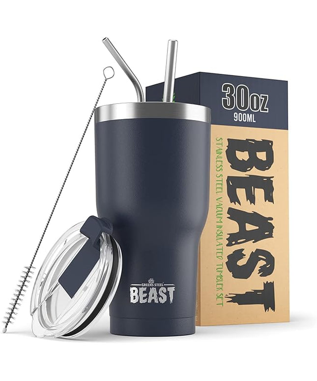Beast 30 oz Tumbler Stainless Steel Vacuum Insulated Coffee Ice Cup Double Wall Travel Flask (Navy Blue)