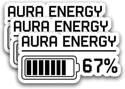 (3Pcs) Aura Energy at 67 Funny Six Seven Meme Sticker 6 7 Numbers Battery Level Humor Vinyl Decals Gen Alpha Design Waterproof for Laptop, Water Bottle, Tumbler, 3" x 1.5"