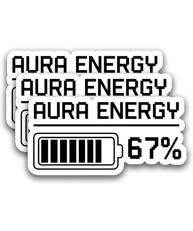 (3Pcs) Aura Energy at 67 Funny Six Seven Meme Sticker 6 7 Numbers Battery Level Humor Vinyl Decals Gen Alpha Design Waterproof for Laptop, Water Bottle, Tumbler, 3" x 1.5"