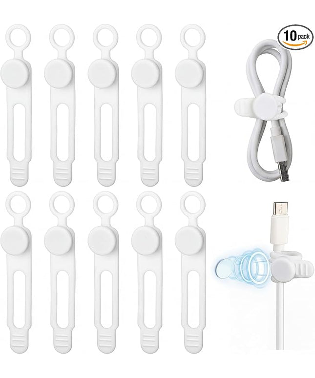 Geelin 10 Pack Magnetic Silicone Cable Ties bulk Reusable Cable Organizer Straps for Cord Management Magnetic Wire Ties for USB Cables Headphones Charger Cords Curtain Towel Straps(White)