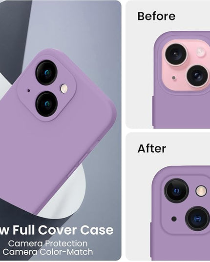 FireNova Designed for iPhone 15 Case, Silicone Upgraded [Camera Protection] Phone Case with [2 Screen Protectors], Soft Anti-Scratch Microfiber Lining Inside, 6.1 inch, Light Purple
