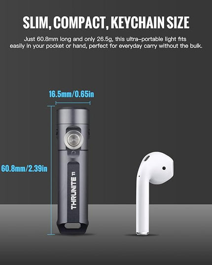 ThruNite Ti Mini Keychain Flashlight, USB-C Rechargeable EDC Pocket Light, Bright 650 Lumens Small Keychain Gadget for Camping, Everyday Carry, Indoor Outdoor Use (Grey Cool White)