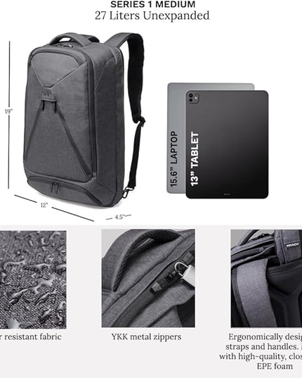 Knack Series 1 Laptop Backpack Fits up to 15 Inch - Knack Bags Carry-On Backpack, TSA Approved, Expandable Travel Backpacks (Savile Gray, Medium)