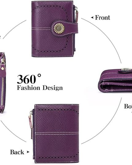 SENDEFN Small Womens Wallet Leather Bifold Card Holder RFID Blocking with Zipper Coin Pocket