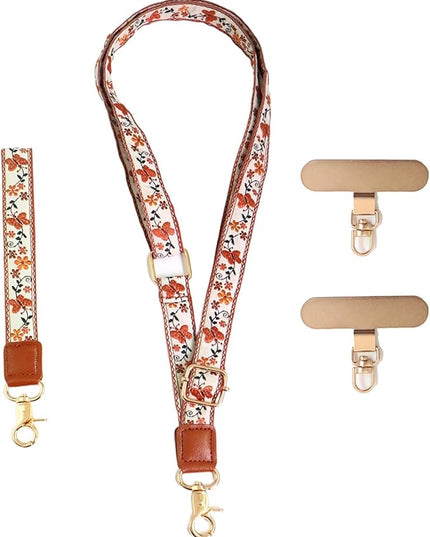 LEMEDE Phone Charm Lanyard, Gold Buckle Adjustable Crossbody and Wrist Strap with 2pcs 360-Degree Rotatable Phone Pad