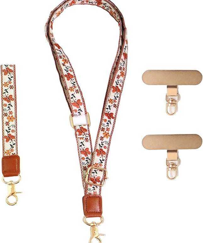 LEMEDE Phone Charm Lanyard, Gold Buckle Adjustable Crossbody and Wrist Strap with 2pcs 360-Degree Rotatable Phone Pad