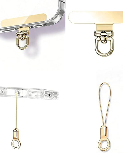 Phone Tether Tab & Cell Phone Charms Split Ring Strap 360° Swivel Clip Ultra Thin Stainless Steel Universal Lanyard Patch Cords DIY String for All Phone Cases Hanging USB Drive Keychain Accessories